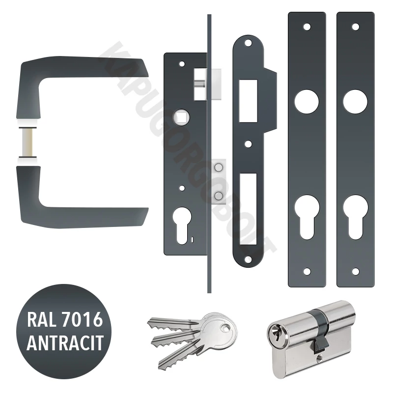 Portálzár 40-es + zárbetét + kilincs garnitúra 22/85 antracit ANBO